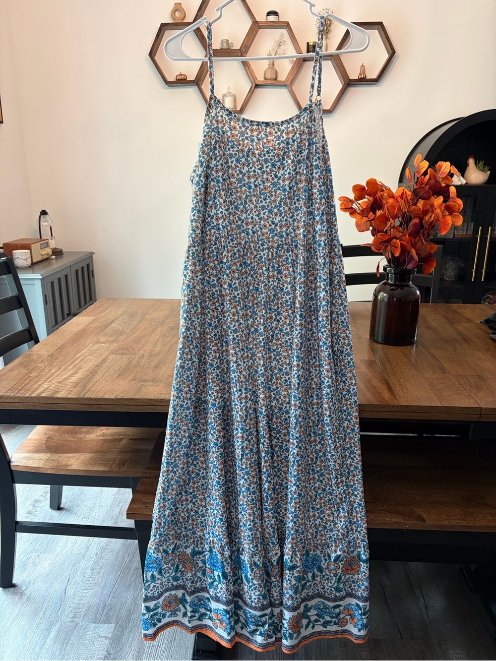 (NEW) Blue Floral Print Spaghetti-Strap Jumpsuit